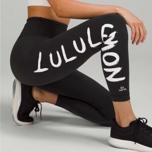 lululemon athletica Black Leggings with White Logo
